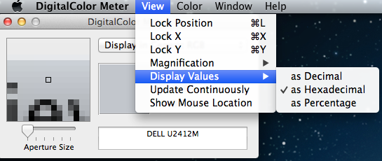 DigitalColor Meter Hex Display Values